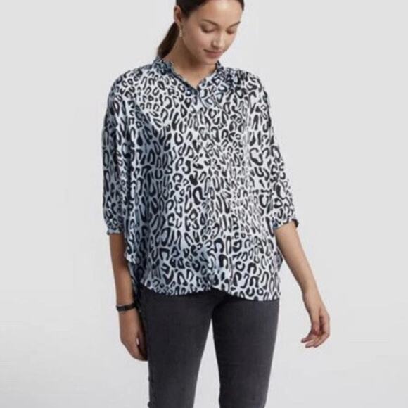 Rebecca Minkoff NWT Women's Fleur Top Blouse in Sky Blue Black Size 1X $148 - Picture 1 of 11